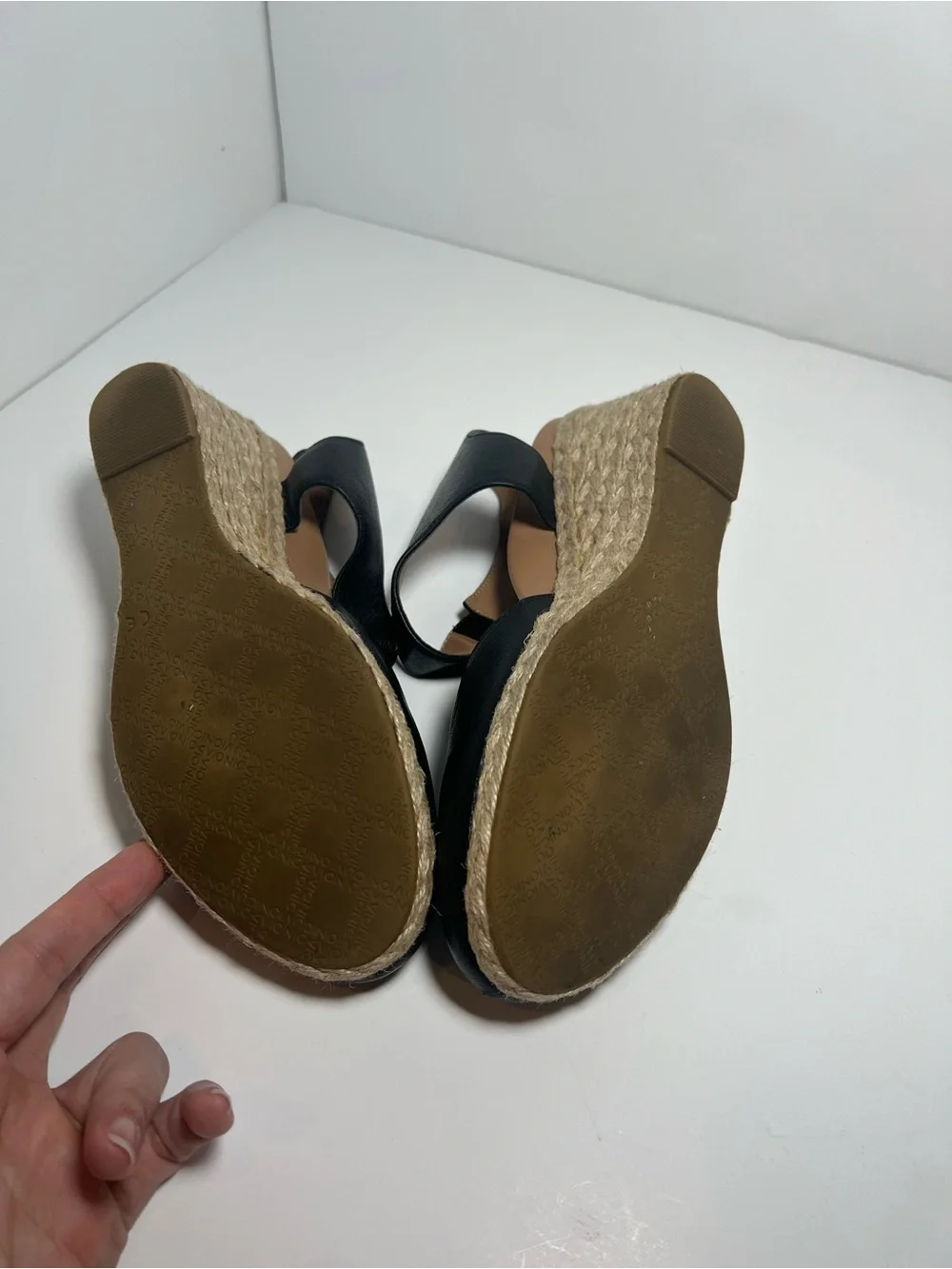 Vionic Black Ankle-Strap Espadrille Wedges size 8